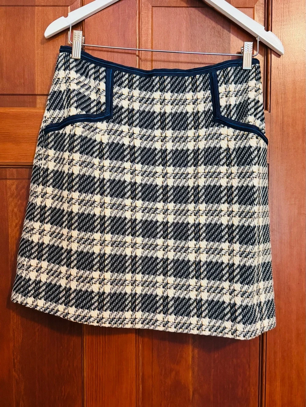 Sandro Navy and Cream Cropped Tweed Blazer and Skirt